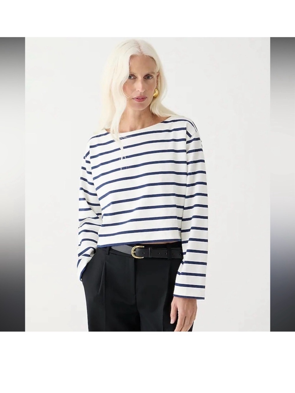 J.Crew New Striped Long Sleeve Boatneck Top White & Navy NWT